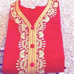 3 piece embroidered Indian kurta set in hot pink and gold like new condition